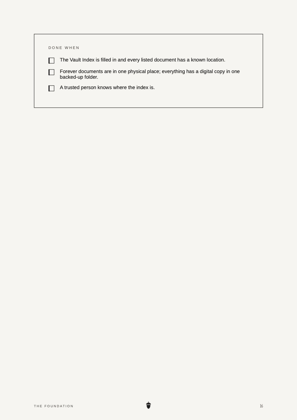 A Done when checklist page from the Guide